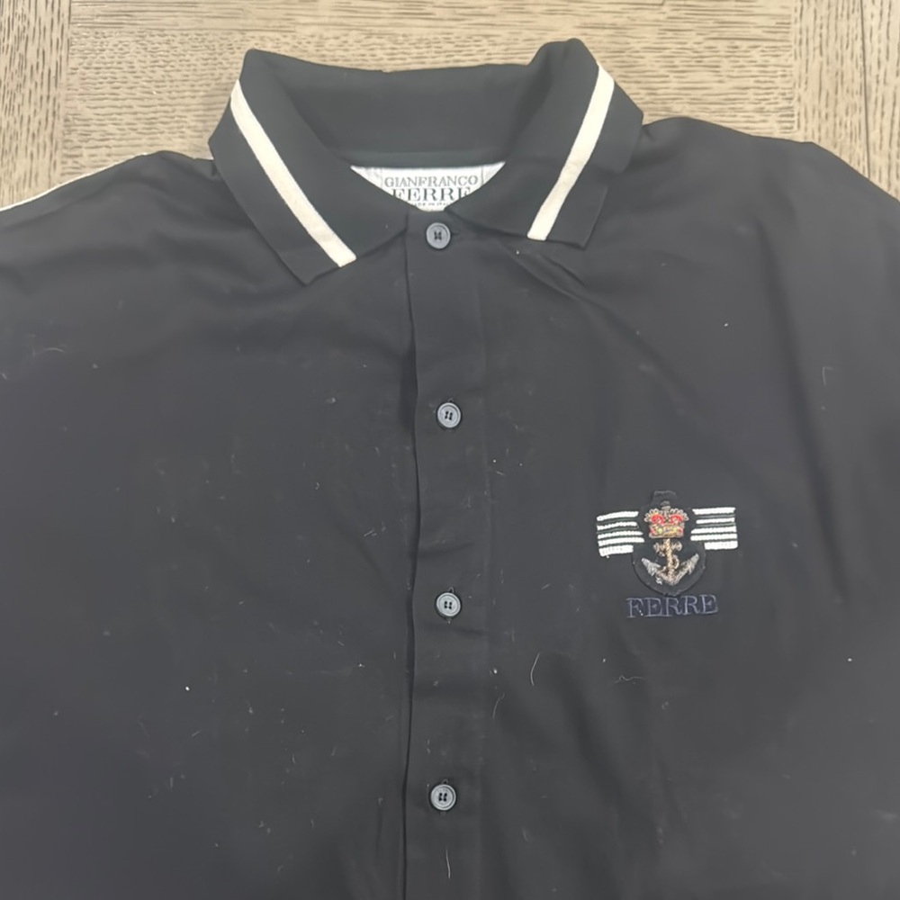 Gianfranco Ferre Black Polo Shirt with Embroidered Emblem